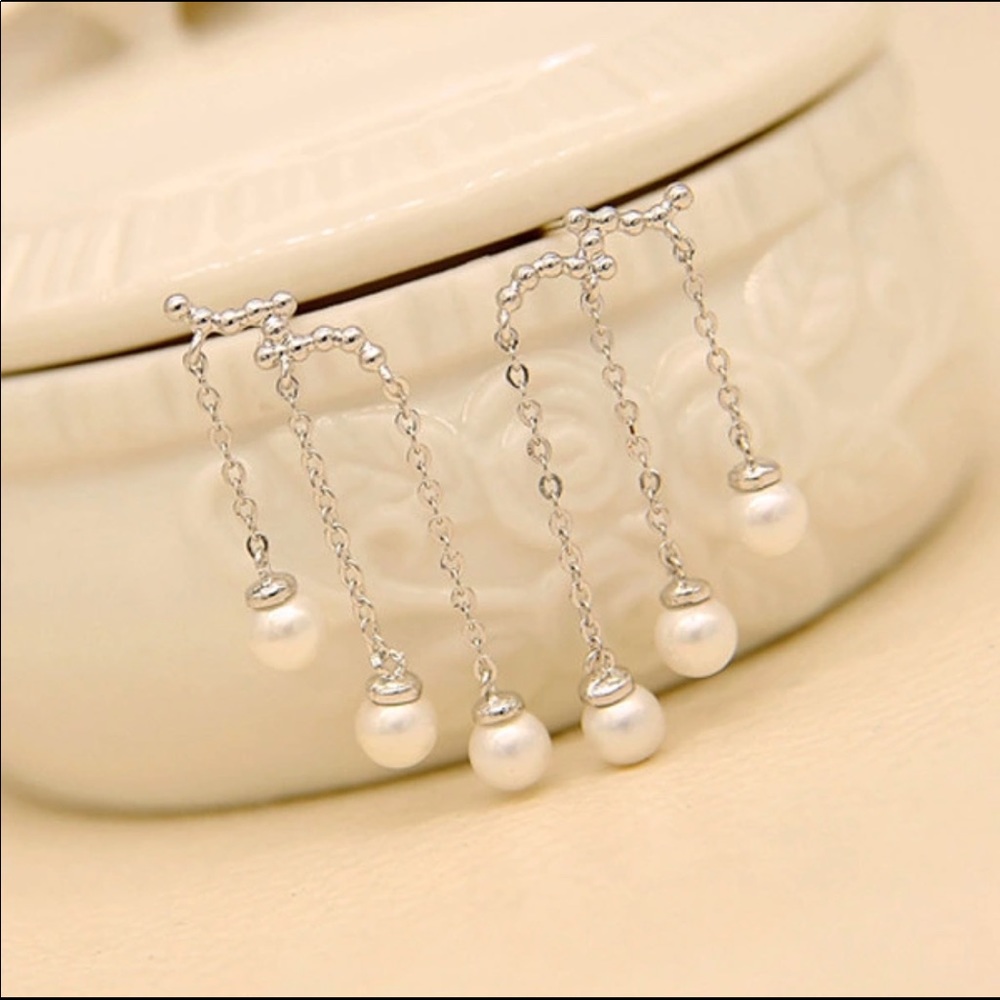 Korean Pearl Tassel Dangle Earrings